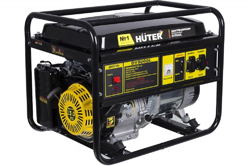 HUTER генератор бензиновый (DY8000L 4-х тактный, бенз., OHV, с возд. охл. 15л.с.; 420см3; макс.-7,0кВт; ном.-6,5кВт; 220V; ручной; бак 25л; масло 1,1л; 74ДБ 71кг )