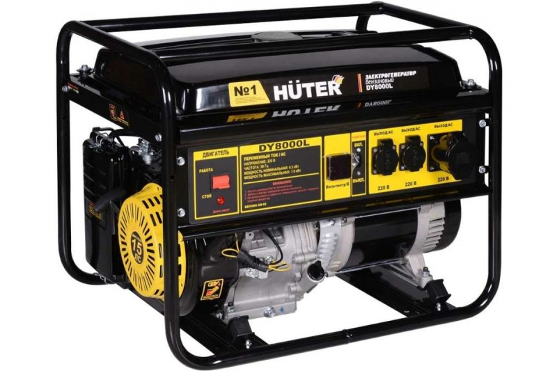 HUTER генератор бензиновый (DY8000L 4-х тактный, бенз., OHV, с возд. охл. 15л.с.; 420см3; макс.-7,0кВт; ном.-6,5кВт; 220V; ручной; бак 25л; масло 1,1л; 74ДБ 71кг )