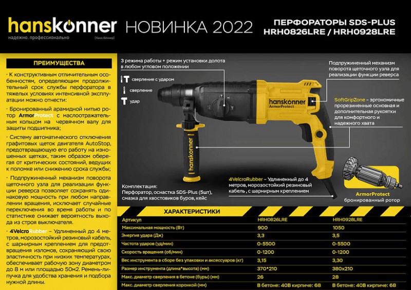 Перфоратор HANSKONNER (HRH0826LRE)