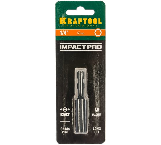 Адаптер для бит KRAFTOOL Impact Pro (1/4"; 60мм; с магнитом; 26801-60)
