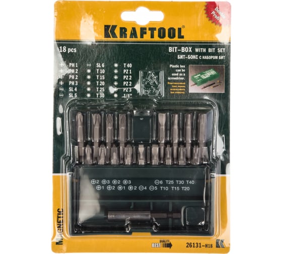Набор бит KRAFTOOL Expert (18шт; 25/50мм; PH, PZ, SL, T; 26131-H18)