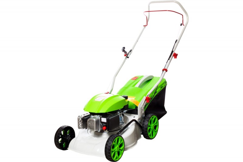 Газонокосилка бенз. несамоходная REDVERG (RD-GL40 двиг.GP145-F; 2,7л.с.; шир.скаш.40см; выс.скаш.25-75мм(6 полож.); травосб. ткань/пластик; травосб. 45л; дека сталь; бок.выброс-отсут.; 23кг)