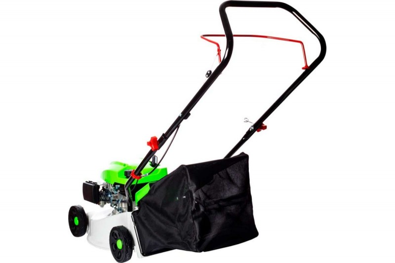 Газонокосилка бенз. несамоходная REDVERG (RD-GL40P двиг.GP145-F; 2,7л.с.; шир.скаш.40см; выс.скаш.25-60мм(3 полож.); травосб. ткань/пластик; травосб. 45л; дека пластик; бок.выброс-отсут.; 23кг)