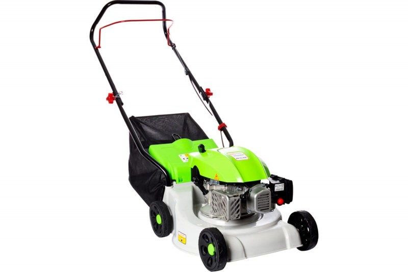 Газонокосилка бенз. несамоходная REDVERG (RD-GL40P двиг.GP145-F; 2,7л.с.; шир.скаш.40см; выс.скаш.25-60мм(3 полож.); травосб. ткань/пластик; травосб. 45л; дека пластик; бок.выброс-отсут.; 23кг)