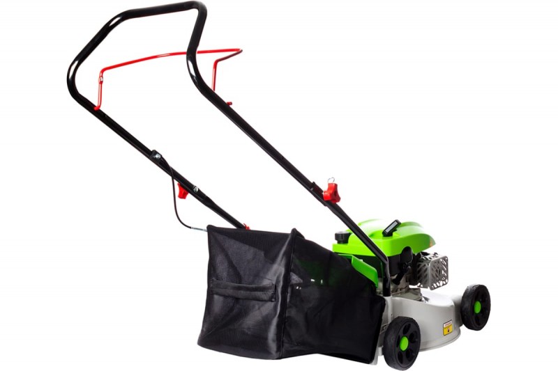 Газонокосилка бенз. несамоходная REDVERG (RD-GL40P двиг.GP145-F; 2,7л.с.; шир.скаш.40см; выс.скаш.25-60мм(3 полож.); травосб. ткань/пластик; травосб. 45л; дека пластик; бок.выброс-отсут.; 23кг)