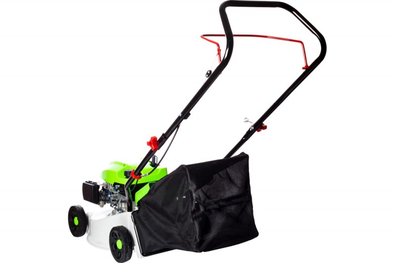 Газонокосилка бенз. несамоходная REDVERG (RD-GL40P двиг.GP145-F; 2,7л.с.; шир.скаш.40см; выс.скаш.25-60мм(3 полож.); травосб. ткань/пластик; травосб. 45л; дека пластик; бок.выброс-отсут.; 23кг)