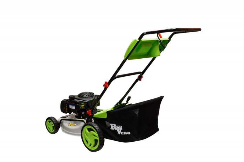 Газонокосилка бенз. самоходная REDVERG (RD-GLM460GS-BS; двиг.450E SERIES; 2,7л.с.; ш.ск.46см; в.ск.25-75мм; травосб.50л; травосб. ткань/пл.; дека сталь; бок.выб.-есть; мульч.-есть.; 30кг)